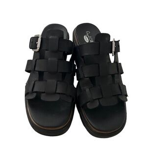 NEW! Black Leather Fisherman Woven Wedge Heel Clogs‎ Size 7